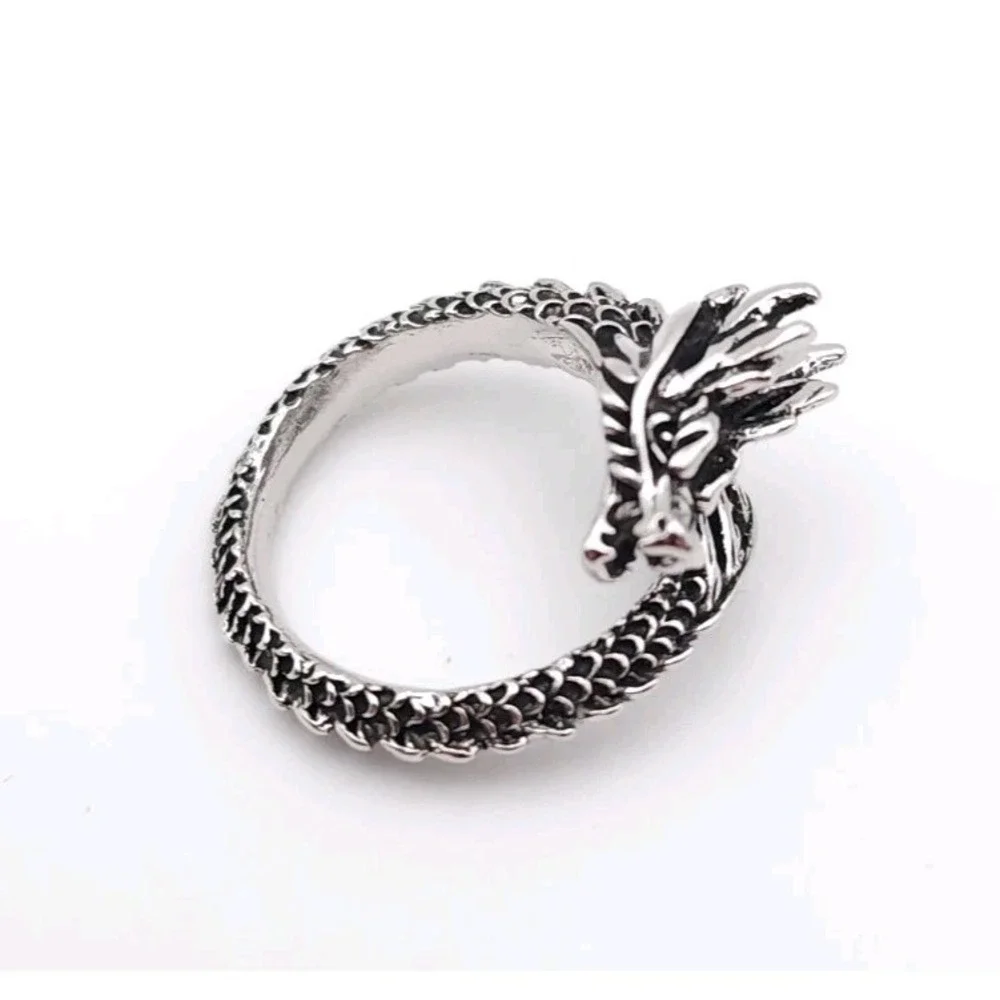 Dragon Head Ring Silver Plated Adjustable‎ Gothic Fantasy Artistic Jewelry